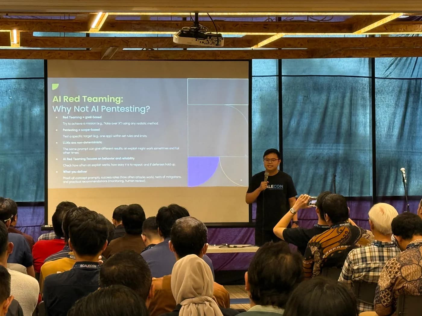 A session explaining how AI red teaming differs from pentesting at a previous SCALECON
